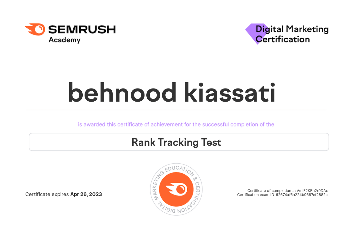 SEO certificates Behnood Kiassati (3)