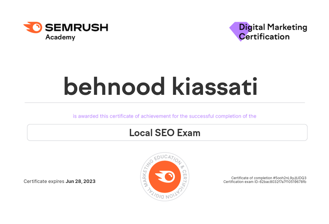 SEO certificates Behnood Kiassati (3)
